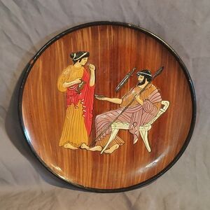 Vintage Greek Hand Painted Ceramic Collectible Brown Wall Plate